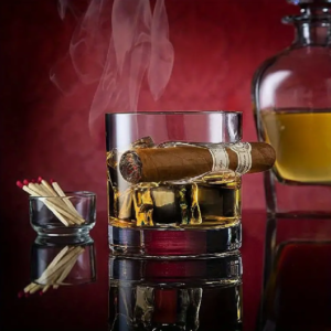whiskey glass with cigar holder