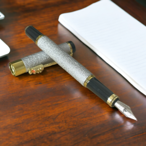 dragon head fountain pen in a silver colour