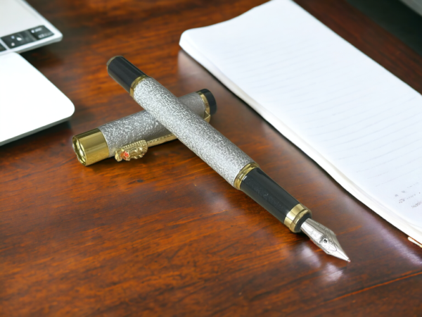 dragon head fountain pen in a silver colour