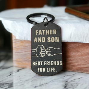 Keyring with the wording "father and son best friends forever" engraved on it
