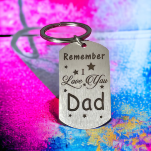 Brushed steel keyring with I love you Dad written on it