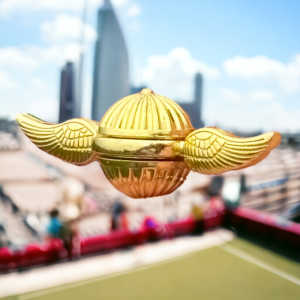 golden snitch flying over a stadium